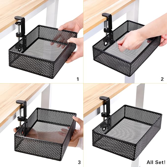 Under Desk Drawer, Clamp on Desk Organizer Hanging Desk Storage Under Table - Image 5