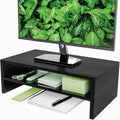 Simple Trending 2-Tier Monitor Stand Riser, Desk Storage Organizer, Black | Wood Desktop Stand for PC/TV, Laptop & Printer Stand, Premium MDF Material, Anti-Slip Pads, Waterproof, 16"W x 9"D x 5.5"H by SimpleTrending