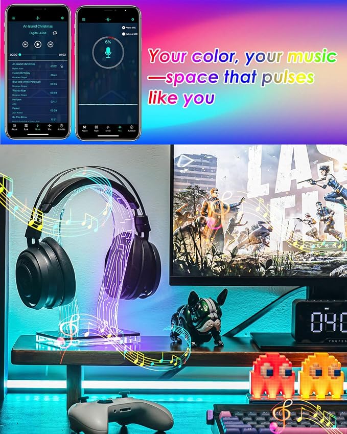 OAPRIRE Acrylic RGB Headphone Stand for Desk with Many Light Modes & Colors | Customizable 213 Lighting Modes & 60,000 Colors, with 4.8ft USB Power Cable, Universal, Sturdy, Gifts for Gamers Men - Image 4