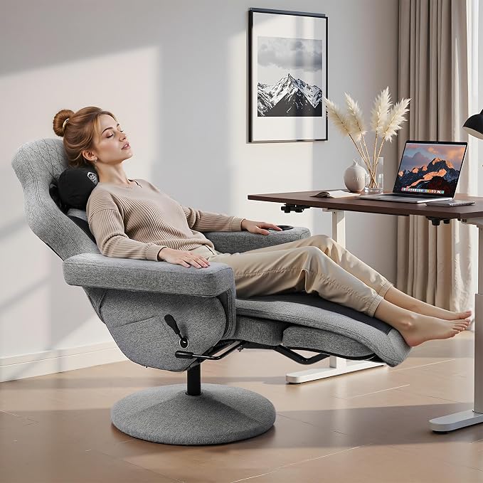 Dowinx Gaming Recliner Chair No Wheels with Footrest Shtasu Massage Lumbar | Racing Style Ergonomic High Back Recliner Heavy Duty with Wider Backrest Thick Cushion for Home Long Gaming Session Grey - Image 2