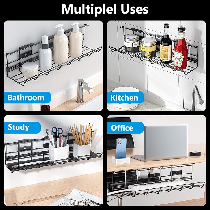 2 Pack DELAMU Under Desk Cable Management Tray, Metal Cord Cable Organizer for Desk, Easy Install Pre-drilled Wire Management Wire Organizer for Office & Home - Image 6