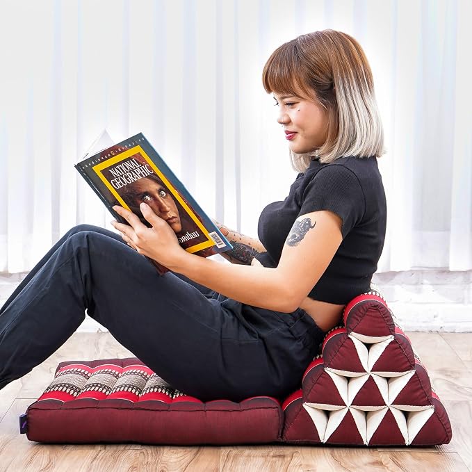 Leewadee 1-Fold Mat with Triangle Cushion – Comfortable TV Pillow, Foldable Mattress with Cushion Made of Eco-Friendly Kapok, 30 x 20 inches, red by Leewadee