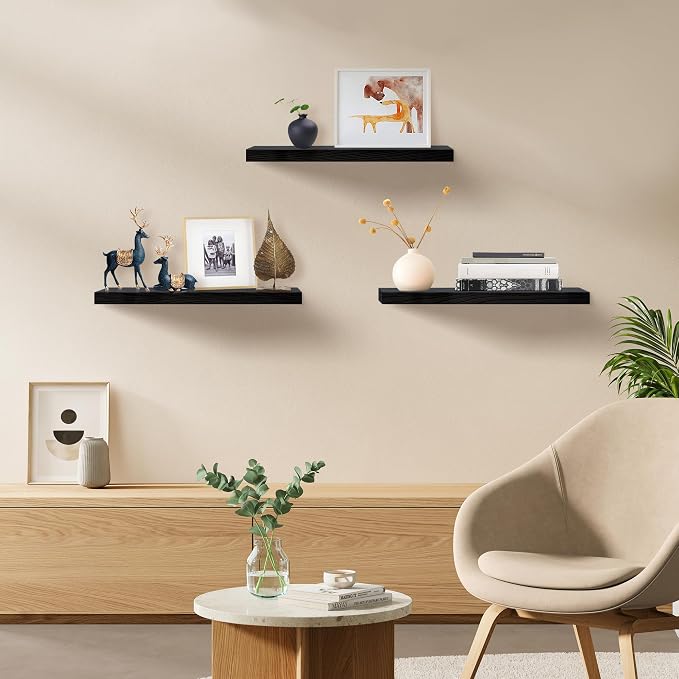 Floating Shelves for Wall Set of 3, 36" Black Wall Shelves for Home Decor - Image 2