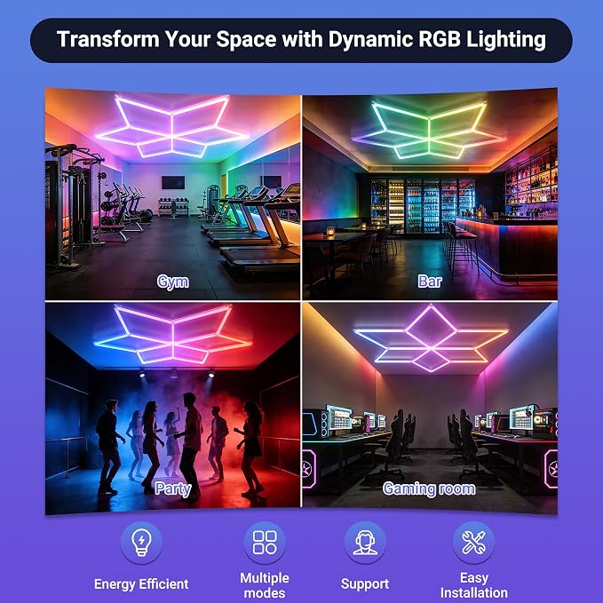 RGB Hexagon Lights - Music Sync Mode Hexagon Lights with App & Remote Control, RGB Light for Gaming Room, Workshop, Gym, Club, Bar, Parties Decoration - Image 2