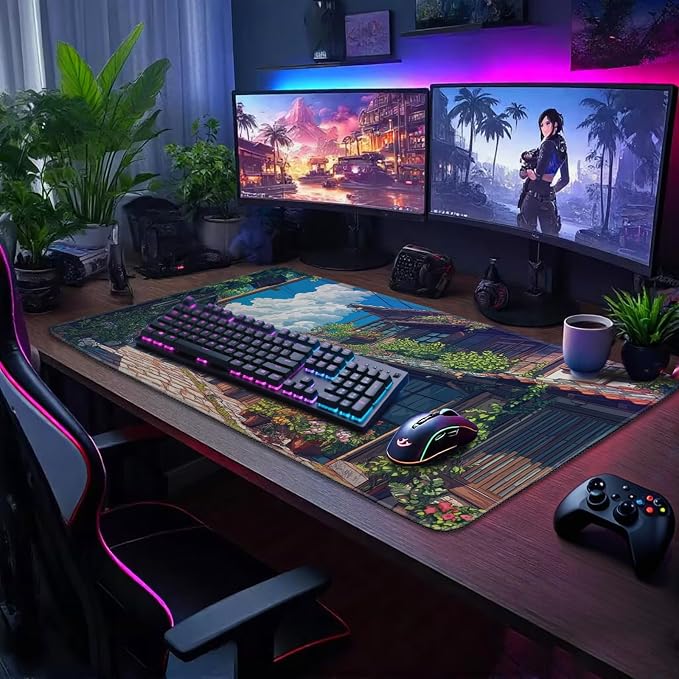 Japanese Street Scene Large Gaming Mouse Pad Desk Mat 31.5"x15.7" | Extended Mousepad, Non-Slip Rubber Base , Stitched Edges, for Computer/Laptop/Office/Home - Image 3
