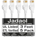Jadaol [UL Listed Cat 6 Ethernet Cable 3ft 5Pack 10Gbps 24AWG PoE++, White by Jadaol