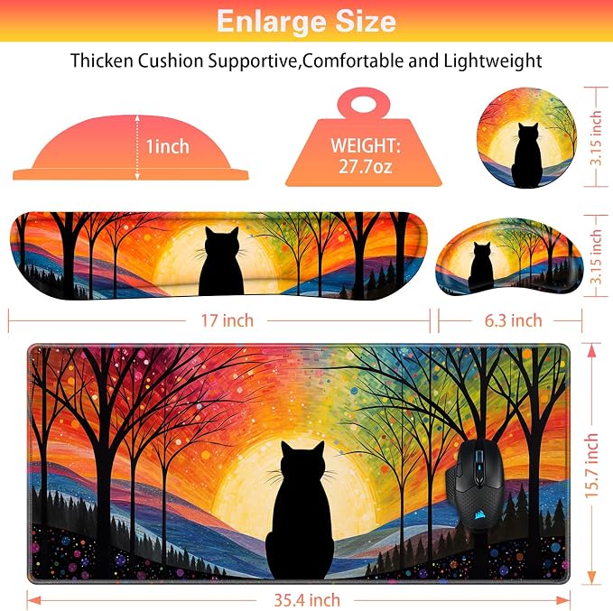 Canjoy Desk Mat with Wrist Rest, Anime Black Cats Keyboard and Mouse Pad - Image 6