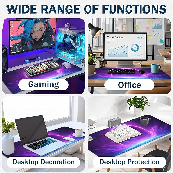Mouse Pad Gaming - Desk Mat for Keyboard and Mouse - Large Mouse Pads for Desk, Gaming Mousepad with Non-Slip Base, Desks Pad (31.5" X 11.8") for Game, Office and Home - Image 5