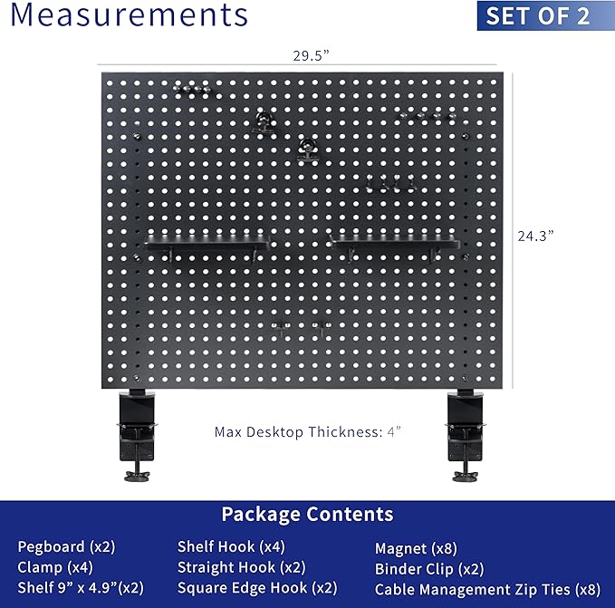 VIVO Black Clamp-on 60 x 24 inch Desk Pegboard, PP-DK30B-2 | Steel Privacy Panel, Magnetic Peg Board, Office Accessory Organizer, Above or Under Desk Placement - Image 3
