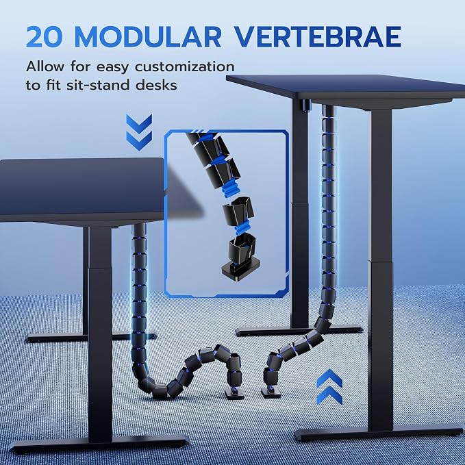 ARES WING Under Desk Cable Management Spine, Screw-On Vertebrae Cord Organizer for Standing Desk, Length-Adjustable with 20 Modular Segments for Office & Gaming Desks, Blue - Image 3