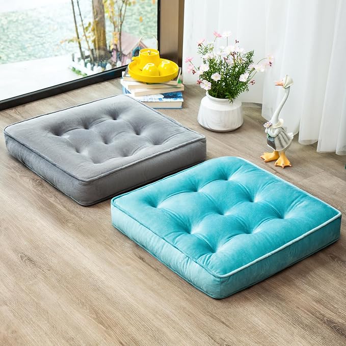 1 MIDDLE ONE Floor Pillow Set of 2, Memory Foam Meditation Cushion, Floor Cushions for Adults Sitting, Large Square Seat Cushions for Yoga, Couch, Sofa, Kids, Living Room, 20x20 Inch (Blue) - Image 5