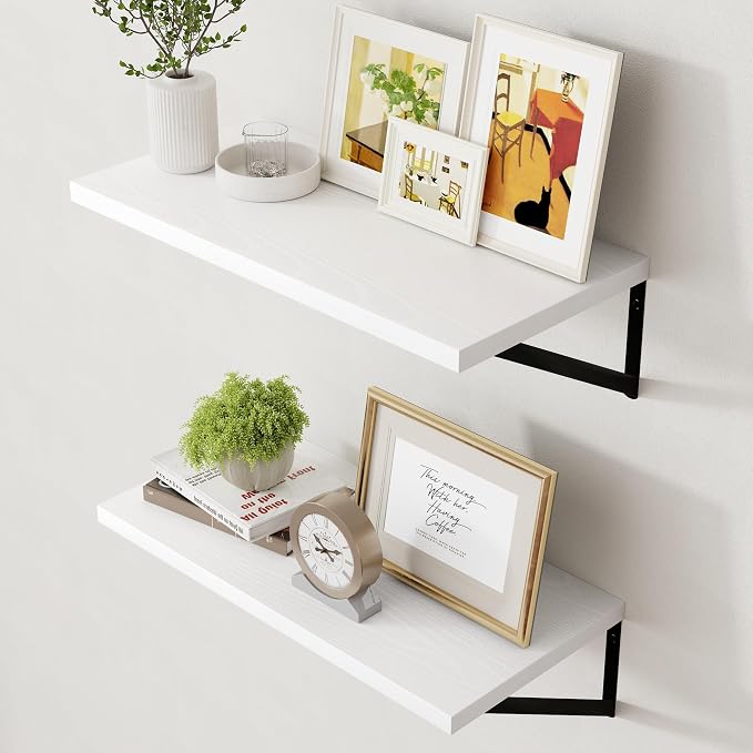 Axeman Floating Shelves for Wall White - 24 Inch Wide x 12 Inch Deep Wall Shelves Set of 2 - White Deep Wood Floating Shelves for Living Room Bedroom Laundry Room by Axeman