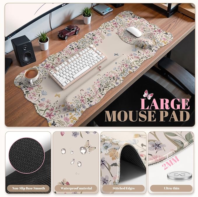 iCasso Beige Keyboard Mat 35.4"x15.7", Desk Protector for Workspace - Image 2