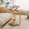 AQIMUELE Wooden C-Shaped End Table,Couch Table with Adjustable Desktop,Small Rolling Side Table with 2 Lockable Wheels,Small End Table for Couch, Living Room,Bedroom (Natural) by AQIMUELE