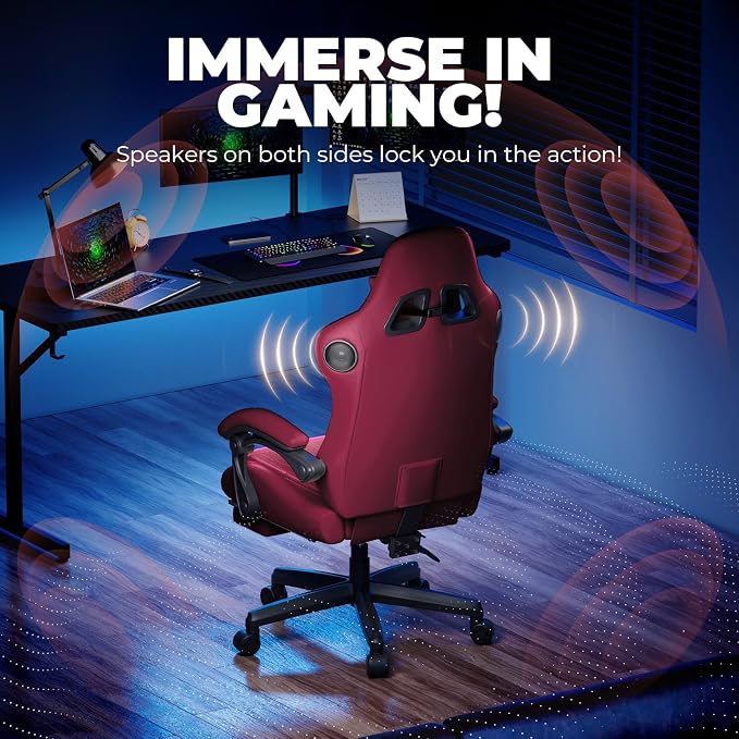 GTPLAYER ACE-PRO Music Gaming Chairs – Built-in Speakers, App Support & Bluetooth Control, Footrest & Pocket, Gamer Chair for Adults, Wine Red - Image 4