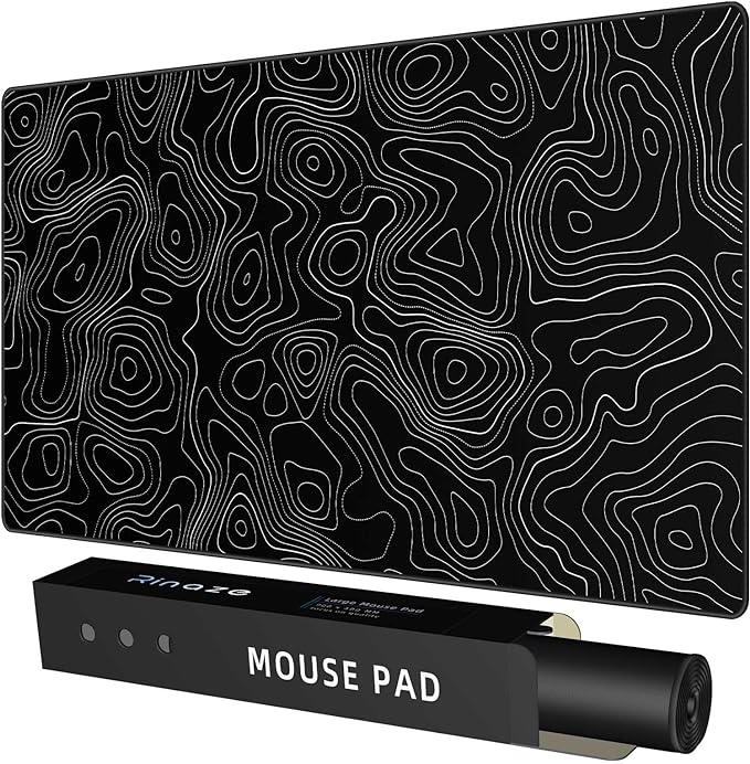 Rinaze Extra Large Gaming Mouse Pad with Black Topographic, XXL Mousepad, Big Mouse Mat Desk Pad, Non Slip Keyboard Pad for Gaming Computer Laptop PC Office Desk Accessories by Rinaze
