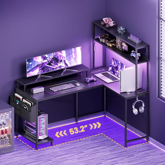 HMLANQI 53 Inch L-Shaped Gaming Desk with Power Outlets for Home Office - Image 7
