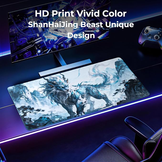 Lion Gaming Mouse Pad, XXL Chinese Landscape Desk Mat 31.5X15.7 | HD Print, Non Slip Rubber Base, Waterproof Fabric Top, Stitched Edges, Ideal Gift for Dorm, Home, Office & Back to School - Image 7