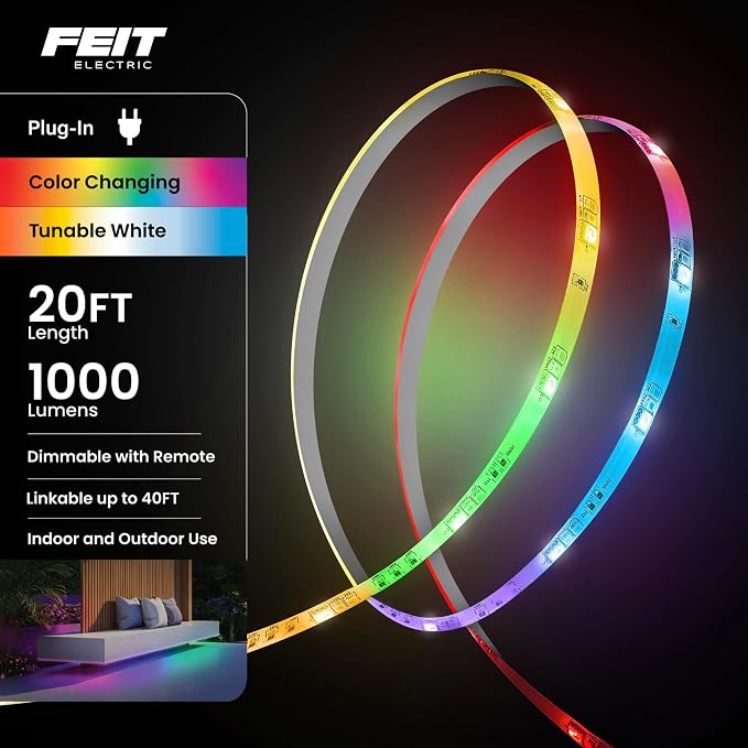Feit Electric LED Tape Lights RGB Tunable White, Cuttable, Linkable - 20FT - Image 9