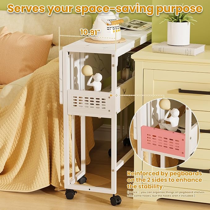 31.5" Folding Desk with Storage Shelf, Small Rolling Desk, White Marble - Image 7