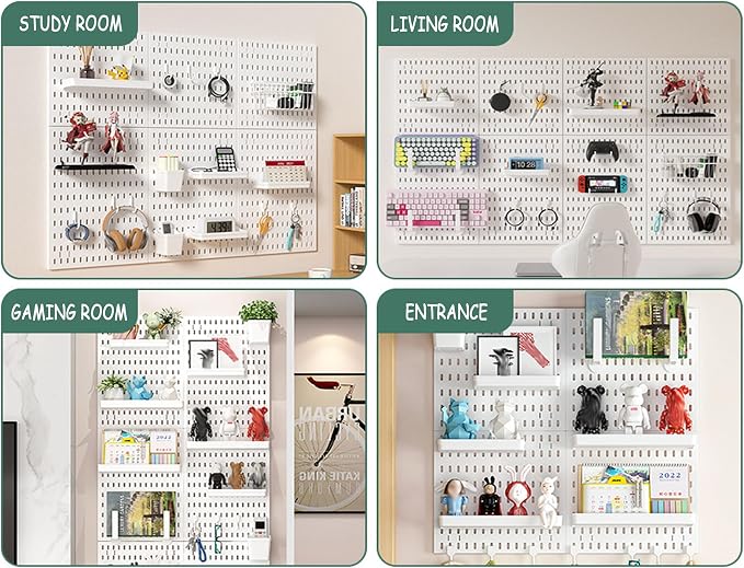 12 * 12in Pegboard Set, DIY Pegboard Combo Kit, Wall-Mounted Storage Organizer, Includes 4 pegboards and 18 Accessories, Suitable for Office, Gaming Room, Kitchen, and Decorative Display (White) - Image 4