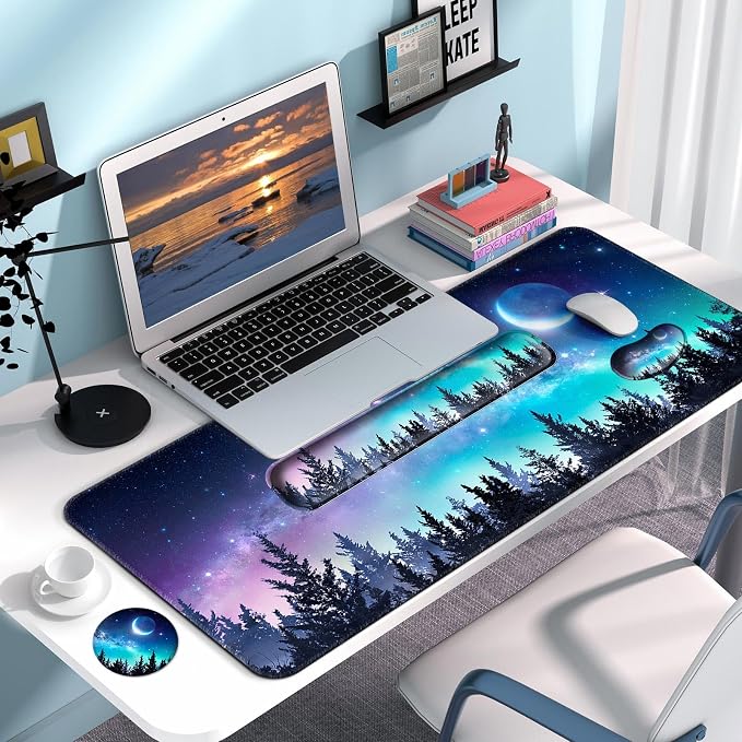 4 in 1 Mouse Pad and Keyboard Wrist Rest,Large Desk Mat,Coaster Set-Forest - Image 7
