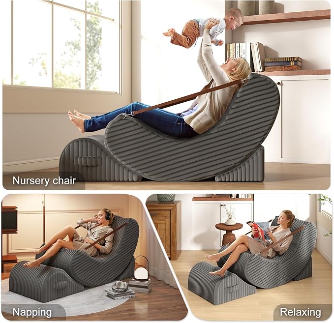 Quiet Rocking Chair, 3-in-1 Adjustable Boneless Floor Recliner for Adults | Zero Gravity Comfort as a Rocker, Chaise Lounger or Floor Seat, with Faux Fur Washable Cover for Reading, Nursing or Gaming - Image 8