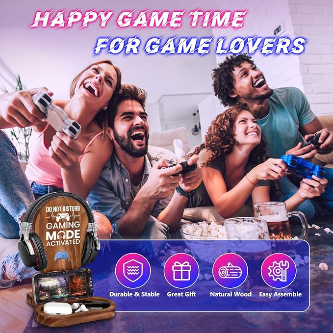 Gamer Gifts for Gamer Lovers Teenage Boys Men - Gaming Headphone Stand | Christmas Gaming Room Decor Wooden Headset Holder, Son Boyfriend Husband Gamer Gifts -Don't Disturb Gaming Mode Activated - Image 5
