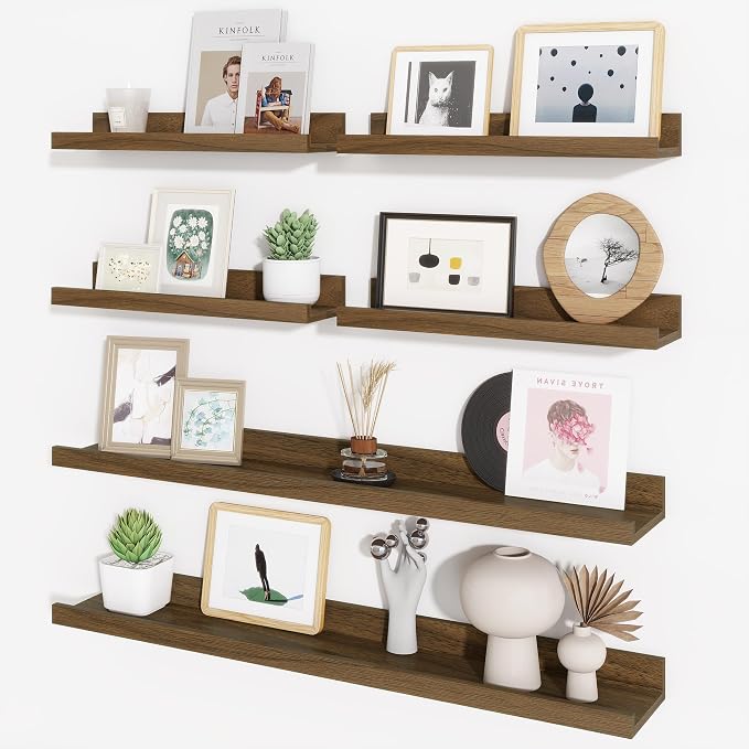 Picture Ledge Shelf, Floating Shelves for Wall Decor, Walnut, 6Pcs, 30'' by Axeman