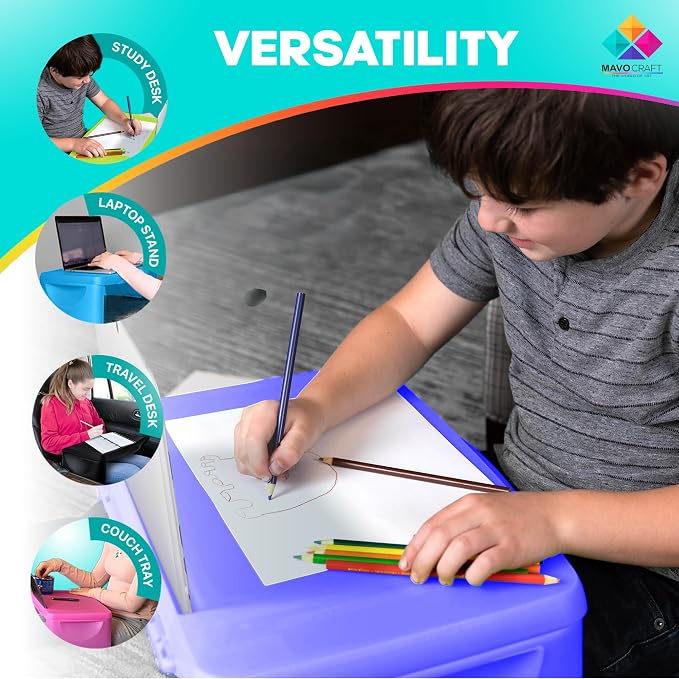 MAVOCRAFT Foldable Kids Lap Tray with Storage - Portable Lap Desk Kids & Adults - Kids Lap Desk for Breakfast in Bed, Serving Tray, Car Desk & Gaming (Purple) - Image 6