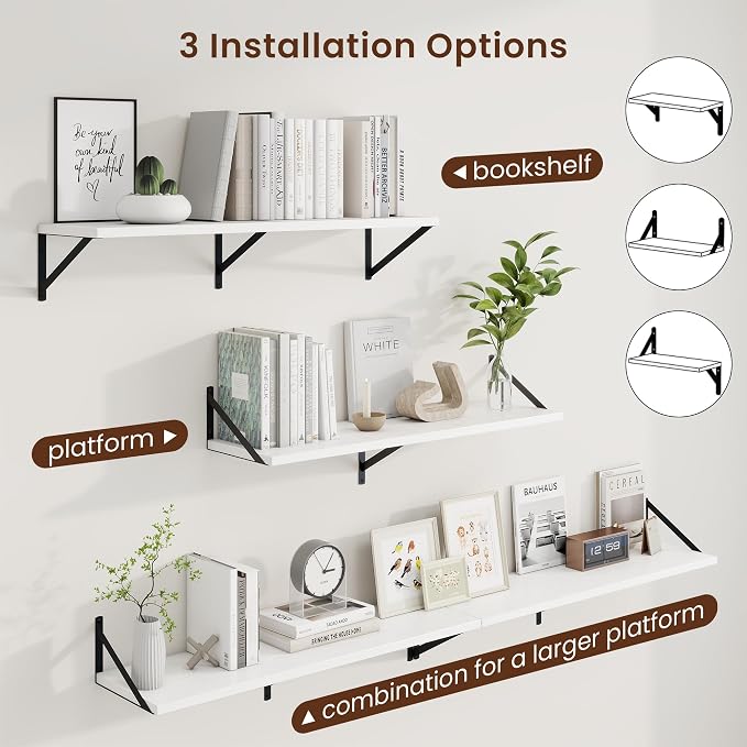 Axeman Deep Floating Shelves, 36'' x 10'' White Wall Shelves Set of 2 - Image 4