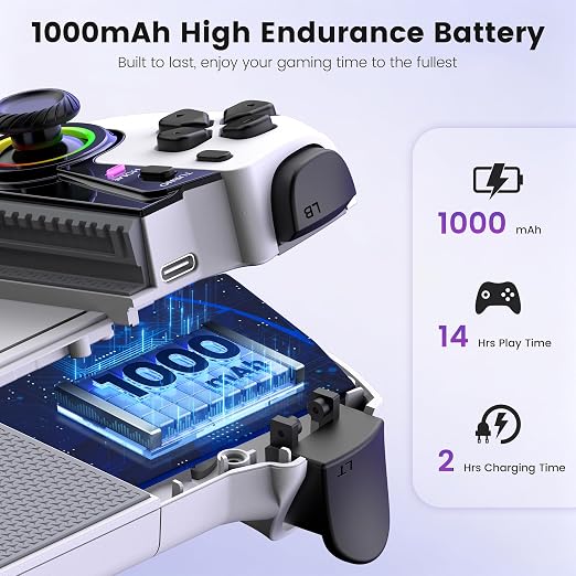 NinjaPlusOX Mobile Gaming Controller for iPhone/Android/Switch 2/Switch/OLED, Wireless Phone Controller with Hall Effect Joysticks/Hall Triggers, 8 Color RGB Lighting, Turbo, Macros -White - Image 9