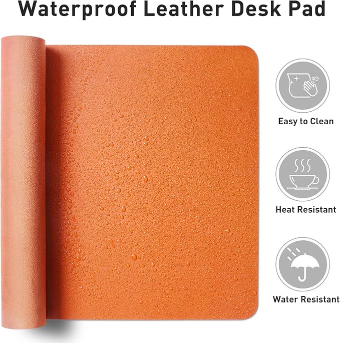 Aothia Faux Leather Desk Mat – Large Mouse Pad, Non-Slip PU Leather Blotter, Waterproof Writing Surface for Office and Home (Hermes Orange, 47.2" x 23.6") - Image 7