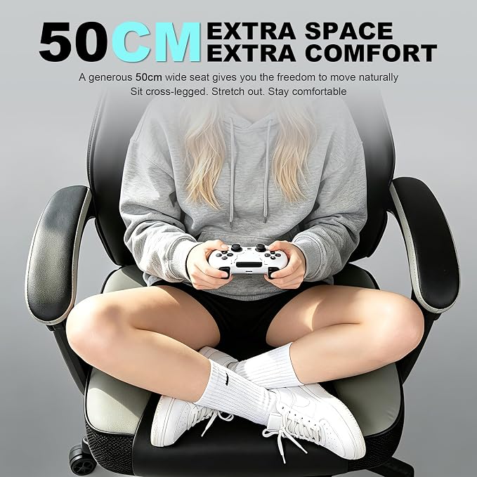 Big and Tall Gaming Chair,400lbs Heavy Duty Office Chair with Footrest, PU Leather High Back PC Desk Chair, Linkage Armrests & Reinforced Steel Frame,Grey - Image 7