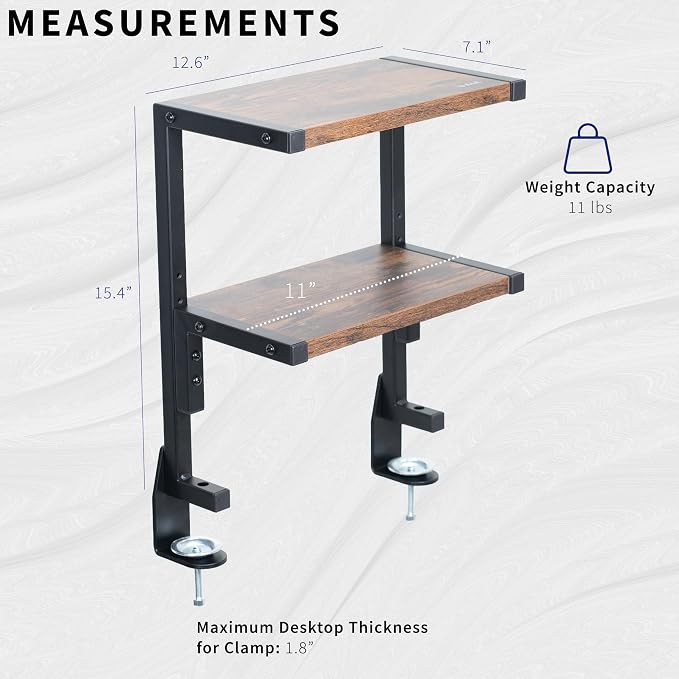 VIVO Vintage Brown Clamp-on 13 inch 2-Tier Desk Shelf, STAND-SHELF2C-N - Image 3