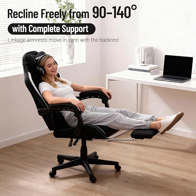Big and Tall Gaming Chair Fabric with Footrest, Massage Lumbar for Adults | Ergonomic High Back Gamer Chair with Pocket Spring Cusion, Wide Video Game Chair Comfy for Big Guys 400LBS Home Office Black - Image 7