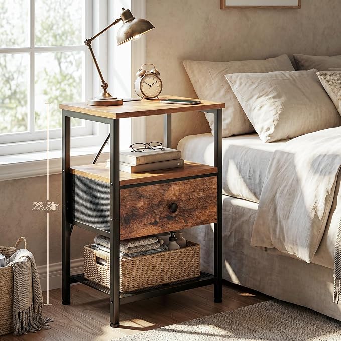 LOAKEKEL Night Stand, Small Nightstand with Charging Station - Image 3
