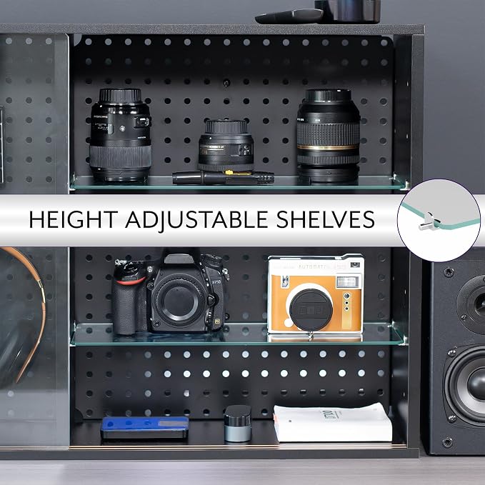 Life Finds Pegboard Cabinet with Glass Door, Wall Mounted or Freestanding Storage Display Case, Black, LF-GDPC1 - Image 7