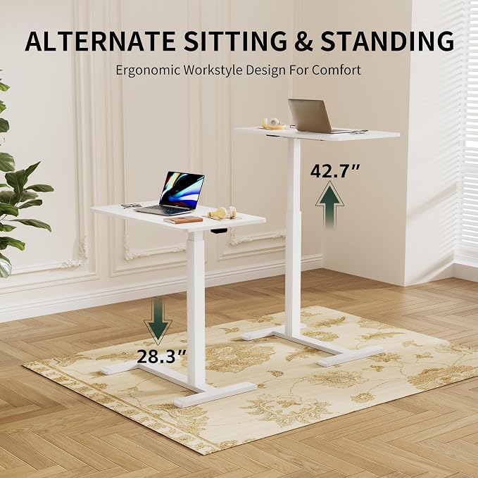 Mobile Standing Desk with Hidden Wheels,Adjustable Pneumatic Standing Laptop Desk,Rolling Teacher Overbed Bedside Table for Home,Office,Classroom,White - Image 3