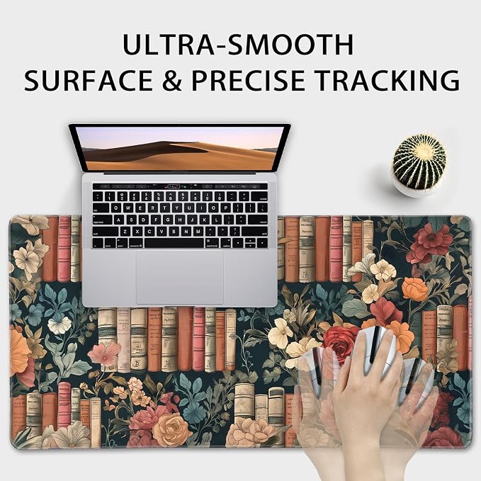 Vintage Library Floral Gaming Mouse Pad Desk Mat 31.5"x15.7" | Extended Mousepad, Non-Slip Rubber Base , Stitched Edges, for Computer/Laptop/Office/Home - Image 5