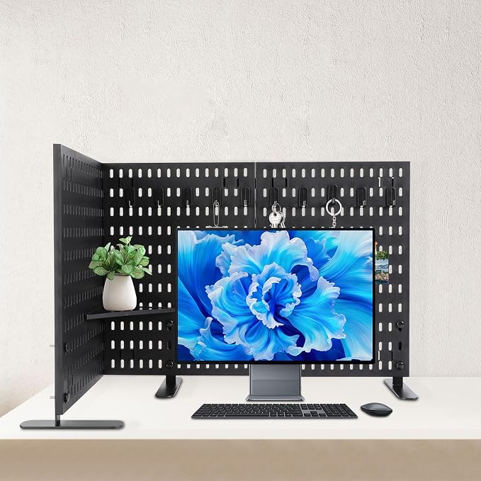 Desk Pegboard, Privacy Divider & Desk Partition Panel Set of 2, Office Accessory Organizer No-Drill Mounted Pegboard for Home, Office, Gaming (Black, Freestanding) - Image 5