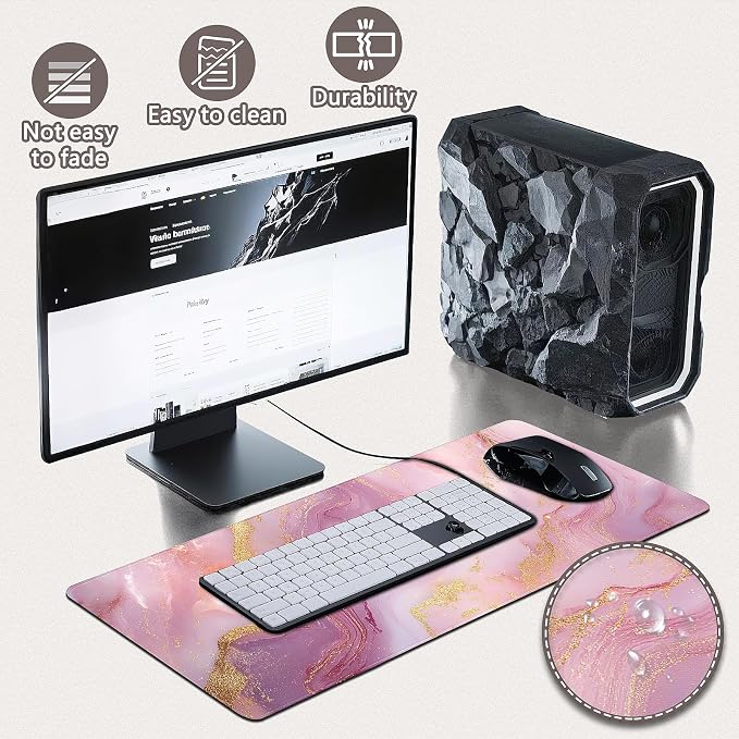 Gaming Mouse Pad - (31.5"×11.8") Marble Large Mouse Pads for Desk - Desk Mat for Keyboard and Mouse with Non-Slip Base, Desks Pad Matfor Game/Office & Home - Image 4