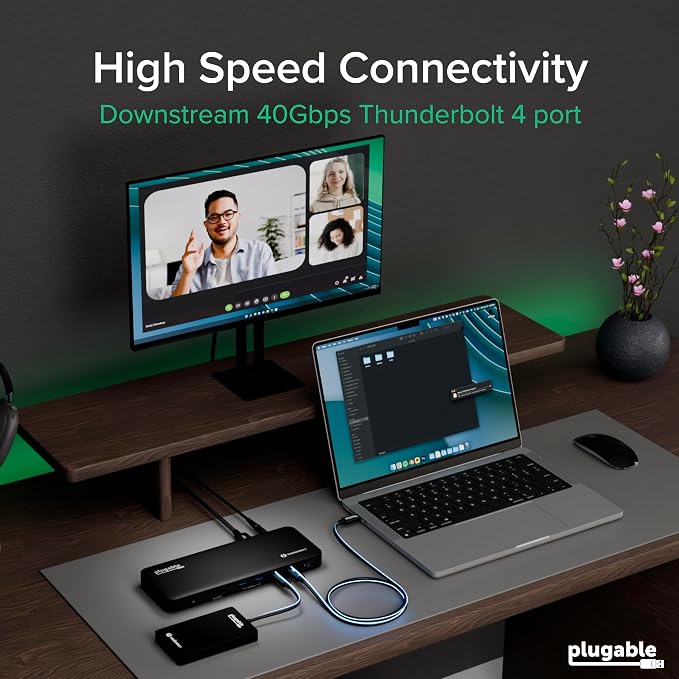 Plugable Thunderbolt 4 Dock, 100W Charging (96W Certified), Dual HDMI Docking Station for Windows and Mac, Single 8K or Dual 4K 60Hz, 40Gbps, 13 Ports with Ethernet, SD/microSD (TBT4-UD5) - Image 4