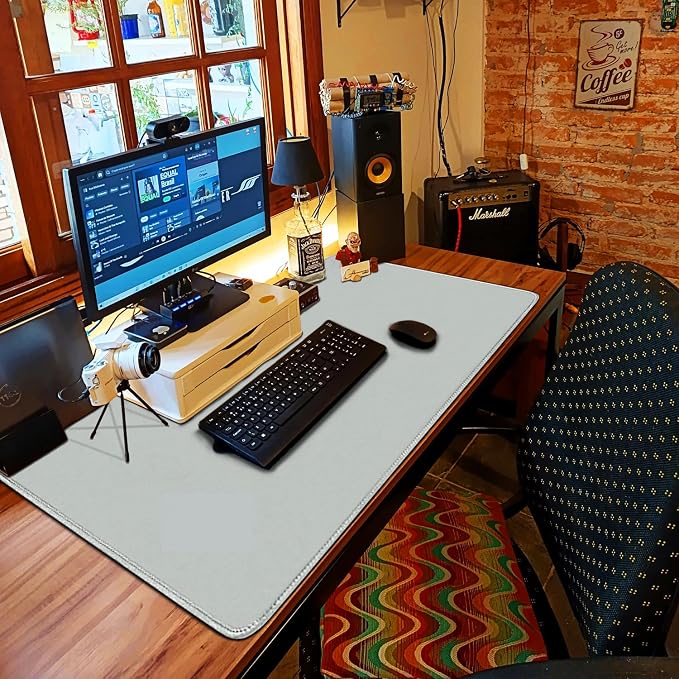Large Extended Gaming Mouse Pad with Stitched Edges, 47.3 X 23.6 in Desk Pad Durable Non-Slip Natural Rubber Base, Waterproof Computer Keyboard Mat for Esports Pros, Gamer, Desktop, Grey - Image 7