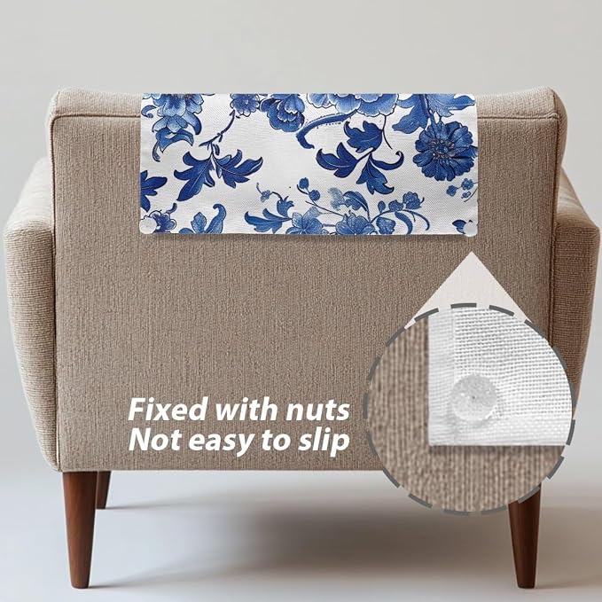 Recliner Headrest Protector - Celadon Flower Branch Print Couch Chair Breathable Waterproof Cover with Anti-Slip Base & Fixing Nails, Machine Washable for Home/Office Chair - Image 5