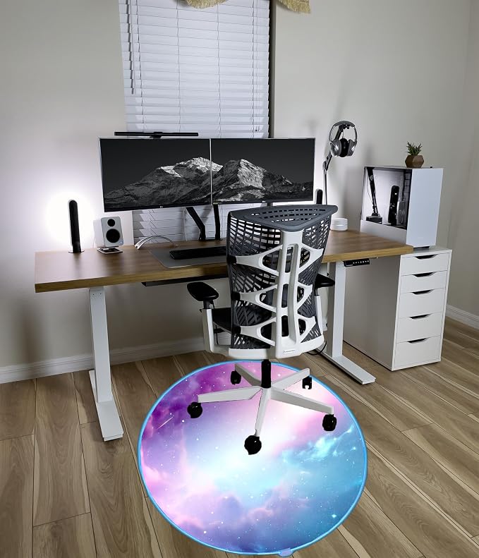 Gaming Chair Mat for Hardwood Floor Circle RGB Gaming Lights (Galaxy 47”) - Noise Cancelling, Anti-Slip Gamer Floor Mat – Scratch Resistant Computer Gaming Mat for Chair – Office Chair Mat - Image 7
