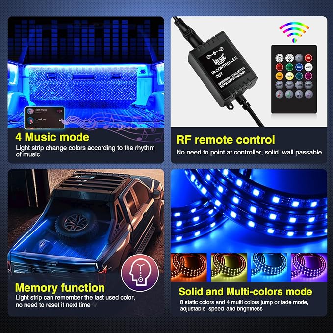 Nilight 3PCS 60 Inch RGB Truck Bed Light Strip 270 LED Neon Accent LED - Image 4
