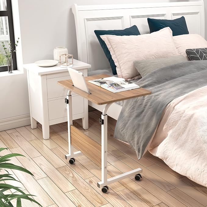 DlandHome 23.6 Inches Rolling Desk with Wheels Adjustable Height, Oak - Image 2
