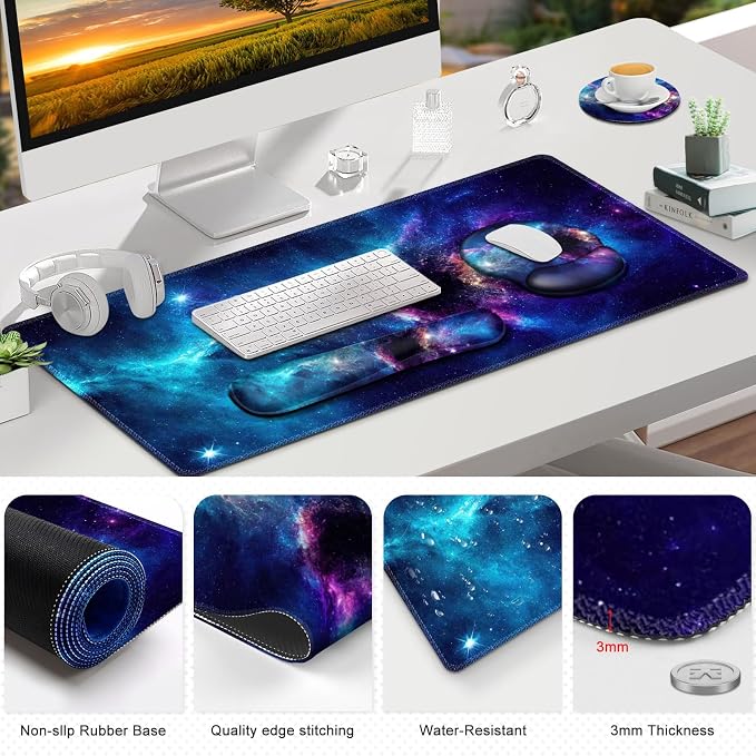 Mouse Pad, 4in1 Mousepad + Keyboard Wrist Rest+Mouse Wrist Rest+Coaster Set - Image 9