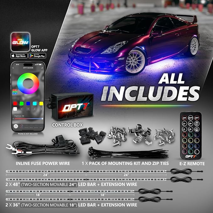 OPT7 Aura Pro RGB Aluminum Car Underglow Kit with App & Remote Control - Image 7